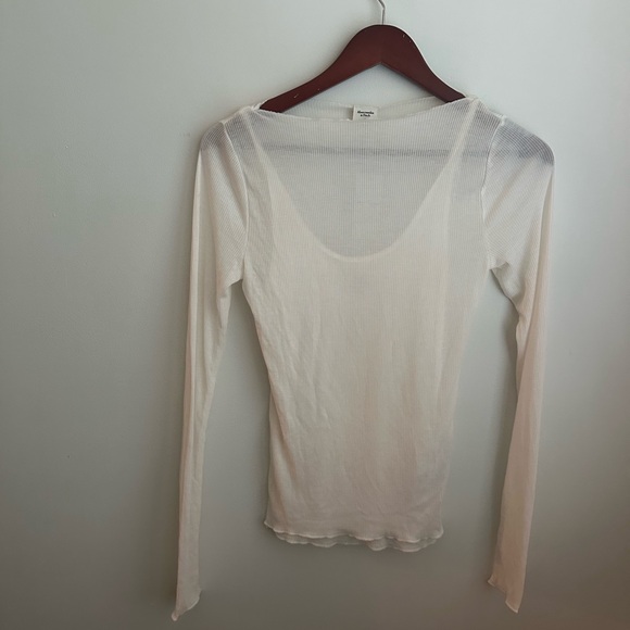 Sheer Ribbed White Double Layer Tank & Long Sleeve Tee - Abercrombie slash top - Picture 1 of 4